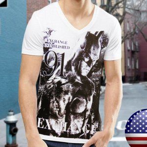NWT EXCHANGE BATMAN MEN'S WHITE V-NECK SHORT SLEEVE T-SHIRT SIZE L